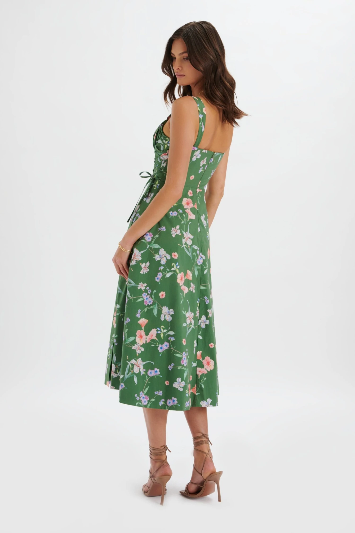 ROSEY Gathered Longline Dress In Green Floral Print 6 ROSEY Gathered Longline Dress In Green Floral Print - Image 4