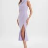SAFFRON High Neck Micro Button Midi Dress In Lilac -Wedding Guest Dresses Sales LA 272DS39 PUR 1966