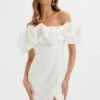 MARCIA 3D Embroidered Satin Puff Mini Dress In White -Wedding Guest Dresses Sales LA 272DS55 WHT 1431