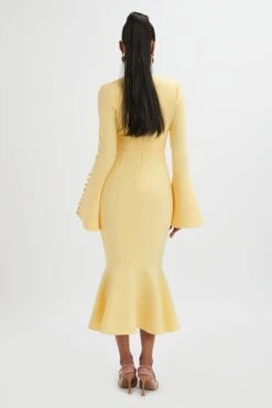 **PRE-ORDER** SALMA Fluted Sleeve Longline Fishtail Midi Dress In Yellow -Wedding Guest Dresses Sales LA 272DS65A YEL 2756