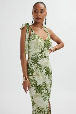 KAMILA Tie Strap Micro Button Maxi Dress In Botanical Print -Wedding Guest Dresses Sales LA 272DS66A PGR 2438