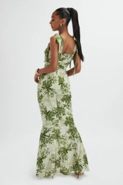 KAMILA Tie Strap Micro Button Maxi Dress In Botanical Print -Wedding Guest Dresses Sales LA 272DS66A PGR 2449