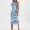 SAMI Feather Bandeau Midi Dress In White And Blue Rose Sequin -Wedding Guest Dresses Sales LA 272DS69 BLU 1551