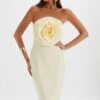 BELLE 3D Flower Bandeau Midi Dress In Champagne -Wedding Guest Dresses Sales LA 272DS71 BEI R 7527
