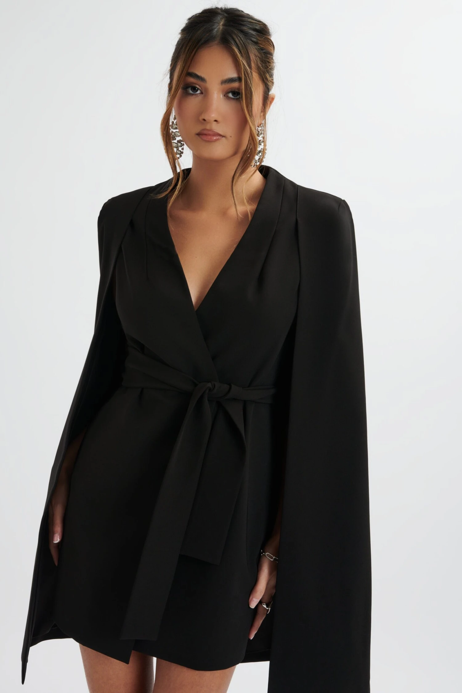 TIFFANY Belted Cape Blazer Mini Dress In Black 5 TIFFANY Belted Cape Blazer Mini Dress In Black - Image 3