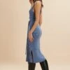 GIGI Knitted Ribbed Open Back Midi Dress In Cornflower Blue