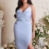 LILIANA Curve Cross Back Cowl Neck Midi Dress In Cornflower Blue