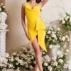 EMMA Cowl Neck Midi Wrap Dress In Yellow 1 EMMA Cowl Neck Midi Wrap Dress In Yellow -Wedding Guest Dresses Sales LA SPRING22 ECOM 108526
