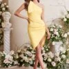 LILLIAN One Shoulder Satin Bow Midi Dress In Yellow 1 LILLIAN One Shoulder Satin Bow Midi Dress In Yellow -Wedding Guest Dresses Sales LA SPRING22 ECOM 108780