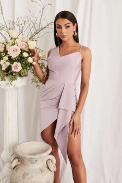 AALIYAH Cowl Neck One Shoulder Wrap Dress In Lavender -Wedding Guest Dresses Sales LA SPRING22 ECOM 111740