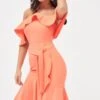 PAISLEY Bardot Frill Halterneck Midi Dress In Neon Coral 1 PAISLEY Bardot Frill Halterneck Midi Dress In Neon Coral -Wedding Guest Dresses Sales LA SUMMER19 25995
