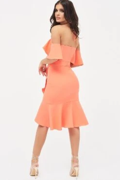 PAISLEY Bardot Frill Halterneck Midi Dress In Neon Coral 9 PAISLEY Bardot Frill Halterneck Midi Dress In Neon Coral -Wedding Guest Dresses Sales LA SUMMER19 26008