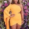 RILEY Curve One Shoulder Cape Mini Dress In Mango Orange 2 RILEY Curve One Shoulder Cape Mini Dress In Mango Orange -Wedding Guest Dresses Sales LA SUMMER22 2954