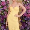 CHARLOTTE Pleated Bust Corset Midi Dress In Yellow -Wedding Guest Dresses Sales LA SUMMER22 3084