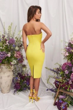 NYLAH Ponte Pleated Bandeau Midi Dress In Lime 14 NYLAH Ponte Pleated Bandeau Midi Dress In Lime -Wedding Guest Dresses Sales LA SUMMER22 5592
