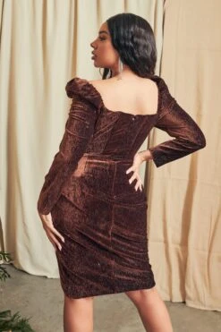 ESME Curve Diamante Velvet Puff Sleeve Midi Dress In Chocolate -Wedding Guest Dresses Sales LA WINTER21 CAMPAIGN 72817 aea354a0 f917 4df3 9780 2f5f8650691e