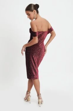 BLAKE Diamante Velvet Pleated Off Shoulder Midi Dress In Burgundy 14 BLAKE Diamante Velvet Pleated Off Shoulder Midi Dress In Burgundy -Wedding Guest Dresses Sales LA WINTER22 ECOM 15740