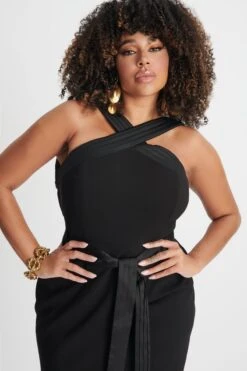 ISLA Curve Satin Mix Cross Over Midi Dress In Black 11 ISLA Curve Satin Mix Cross Over Midi Dress In Black -Wedding Guest Dresses Sales LA WINTER22 ECOM 21415