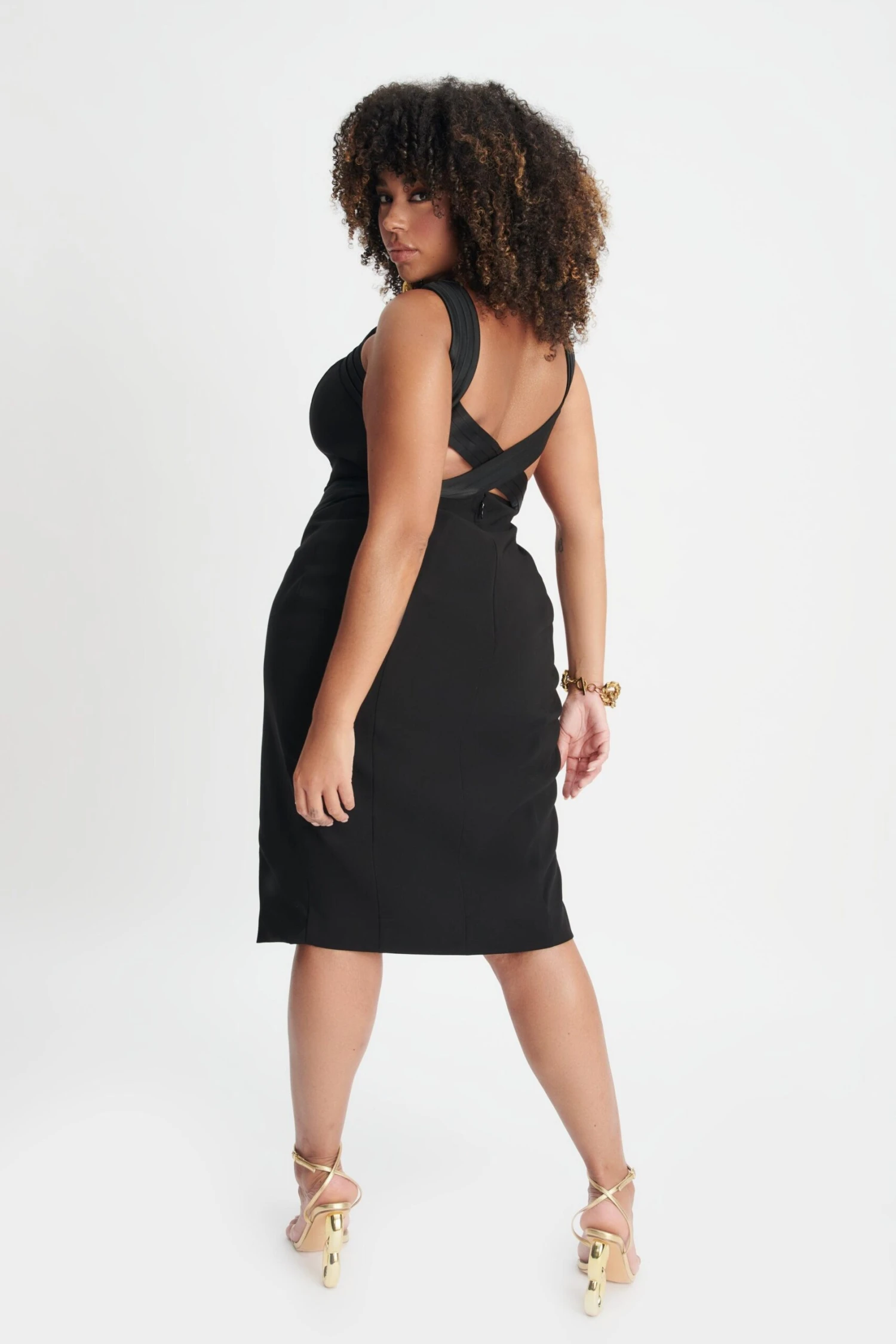 ISLA Curve Satin Mix Cross Over Midi Dress In Black 7 ISLA Curve Satin Mix Cross Over Midi Dress In Black - Image 5