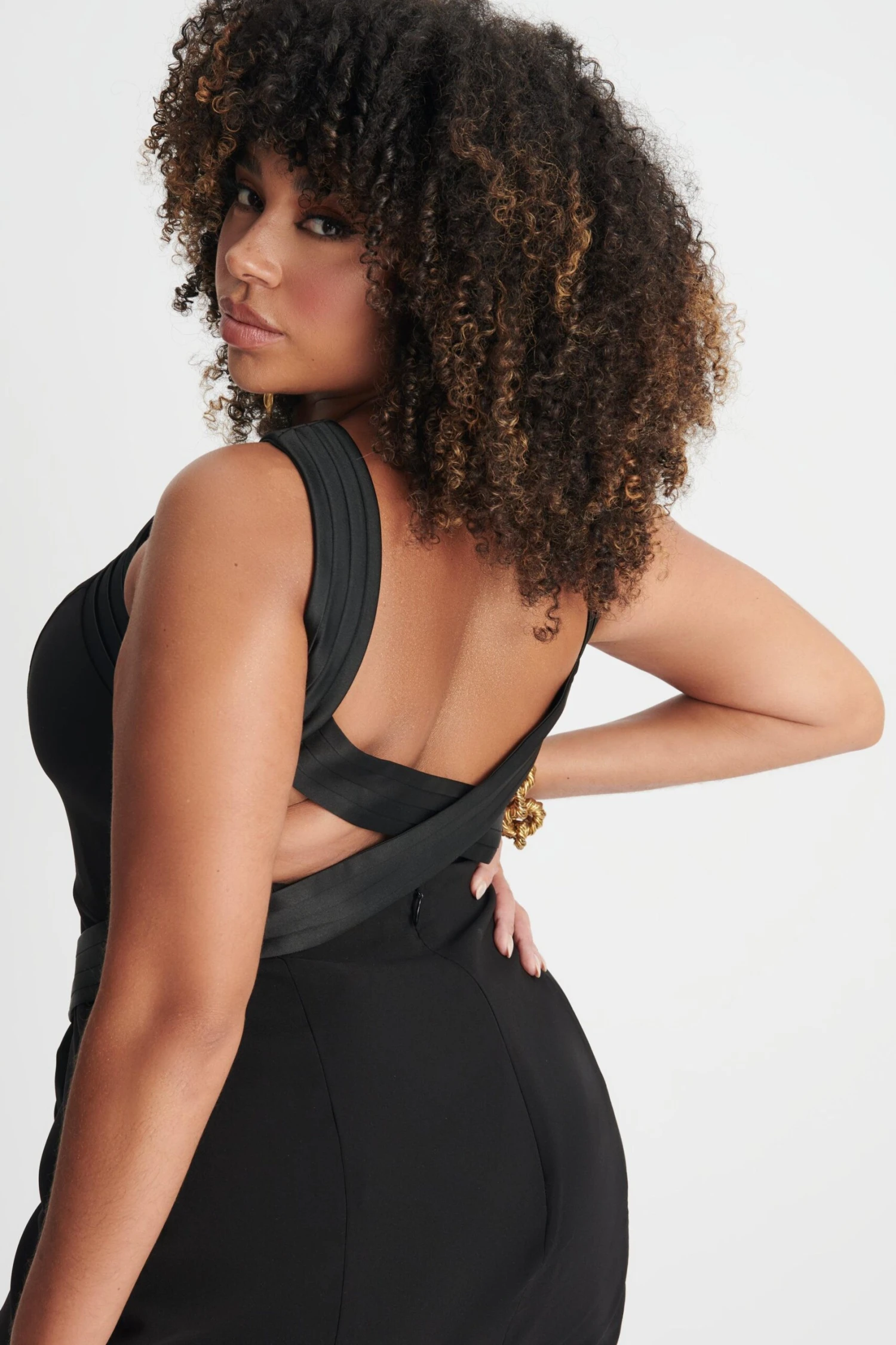 ISLA Curve Satin Mix Cross Over Midi Dress In Black 8 ISLA Curve Satin Mix Cross Over Midi Dress In Black - Image 6