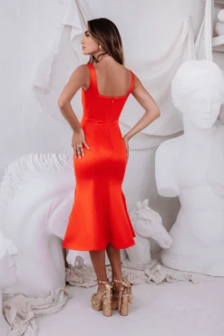 LAINEY Stitch Detail Midi Slip Dress In Coral Red 9 LAINEY Stitch Detail Midi Slip Dress In Coral Red -Wedding Guest Dresses Sales Laineydeepred3