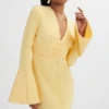 **PRE-ORDER** SALMA Fluted Sleeve Longline Fishtail Midi Dress In Yellow