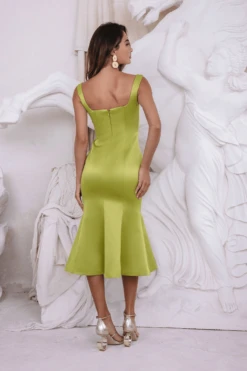 LAINEY Stitch Detail Midi Slip Dress In Olive -Wedding Guest Dresses Sales laineyolive3